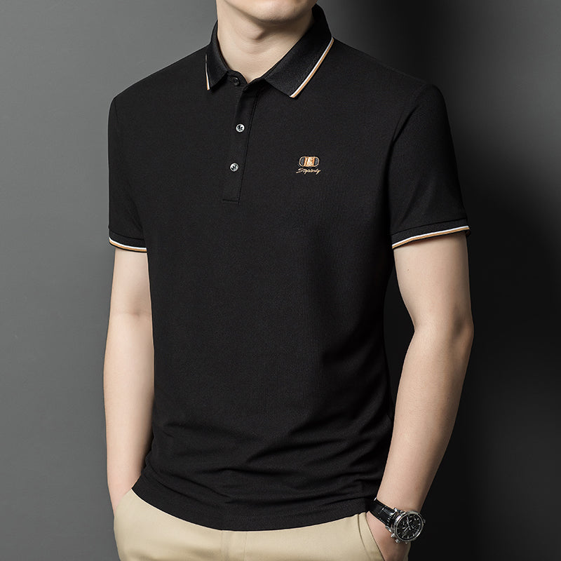 Men's Embroidered Casual Short Sleeved POLO T Shirt Comfortable Top