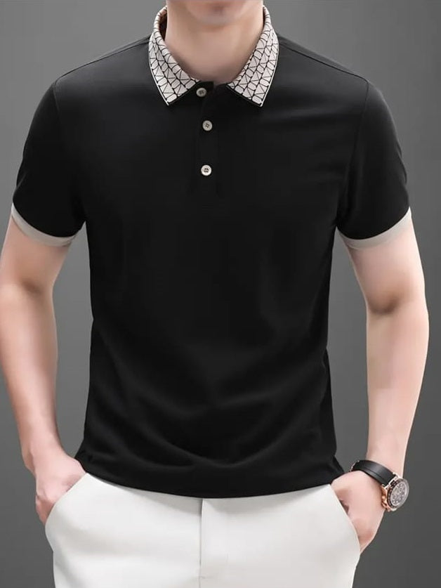 Printed Collar Polo T Shirt For Men's Colorful Slim Fit Short Sleeve Top