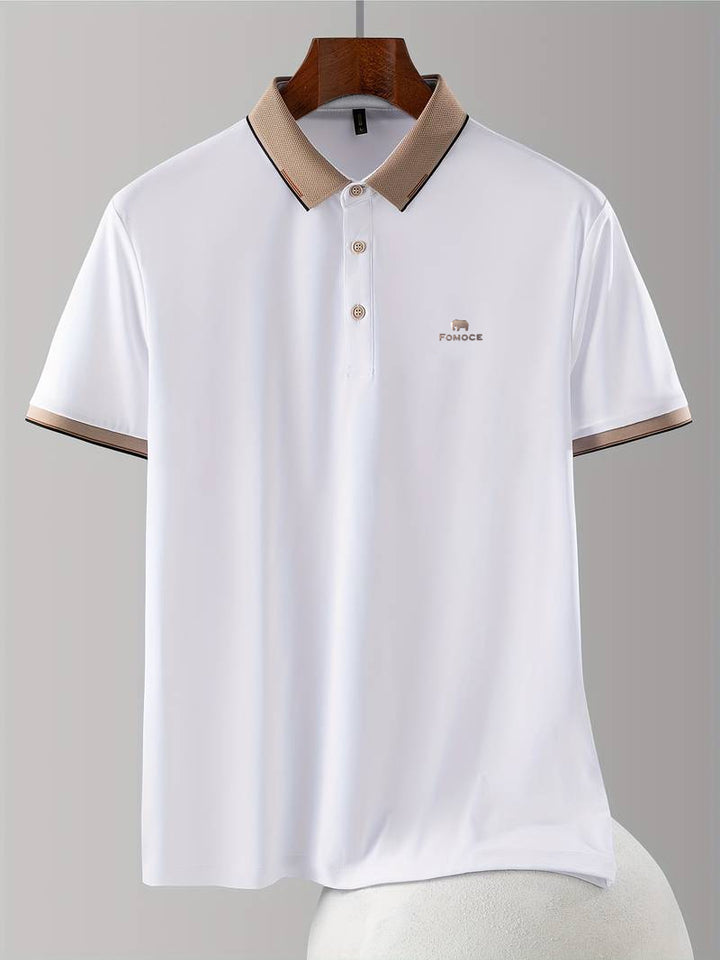 Men’s Classic Polo T-Shirt – Beige Collar & Logo Detail