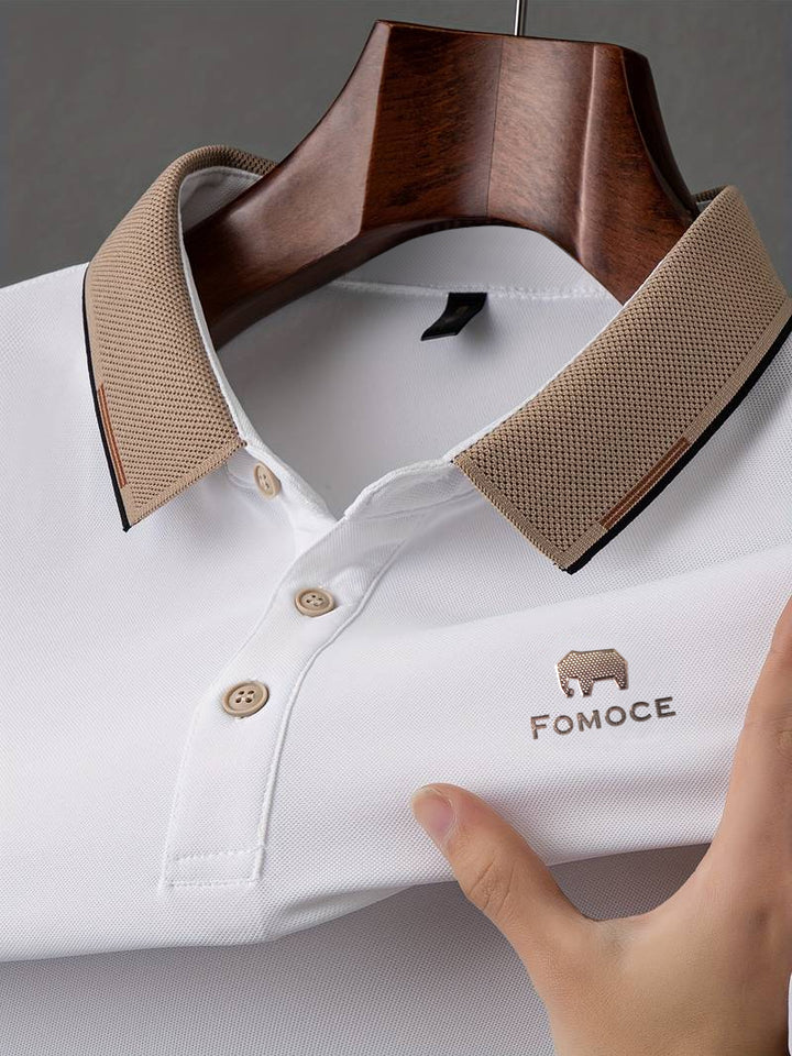 Men’s Classic Polo T-Shirt – Beige Collar & Logo Detail