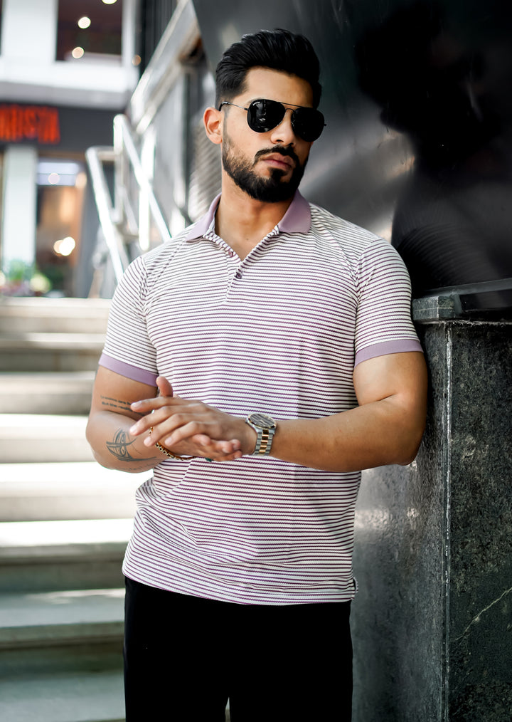 Lilac Luxe Striped Polo T-Shirt