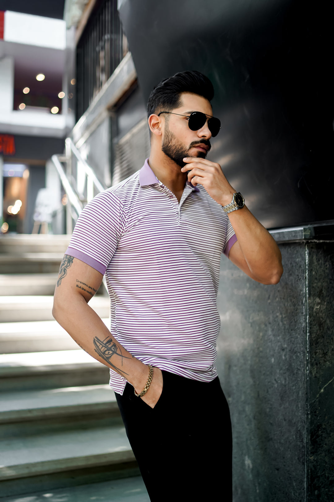 Lilac Luxe Striped Polo T-Shirt