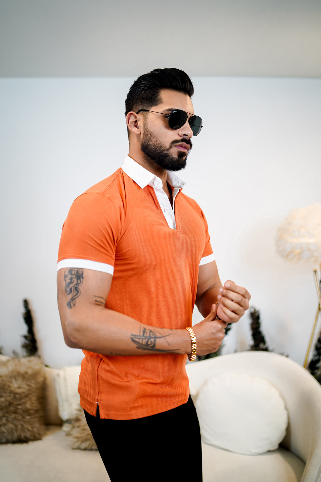 Weffi Orange Textured Polo T-Shirt