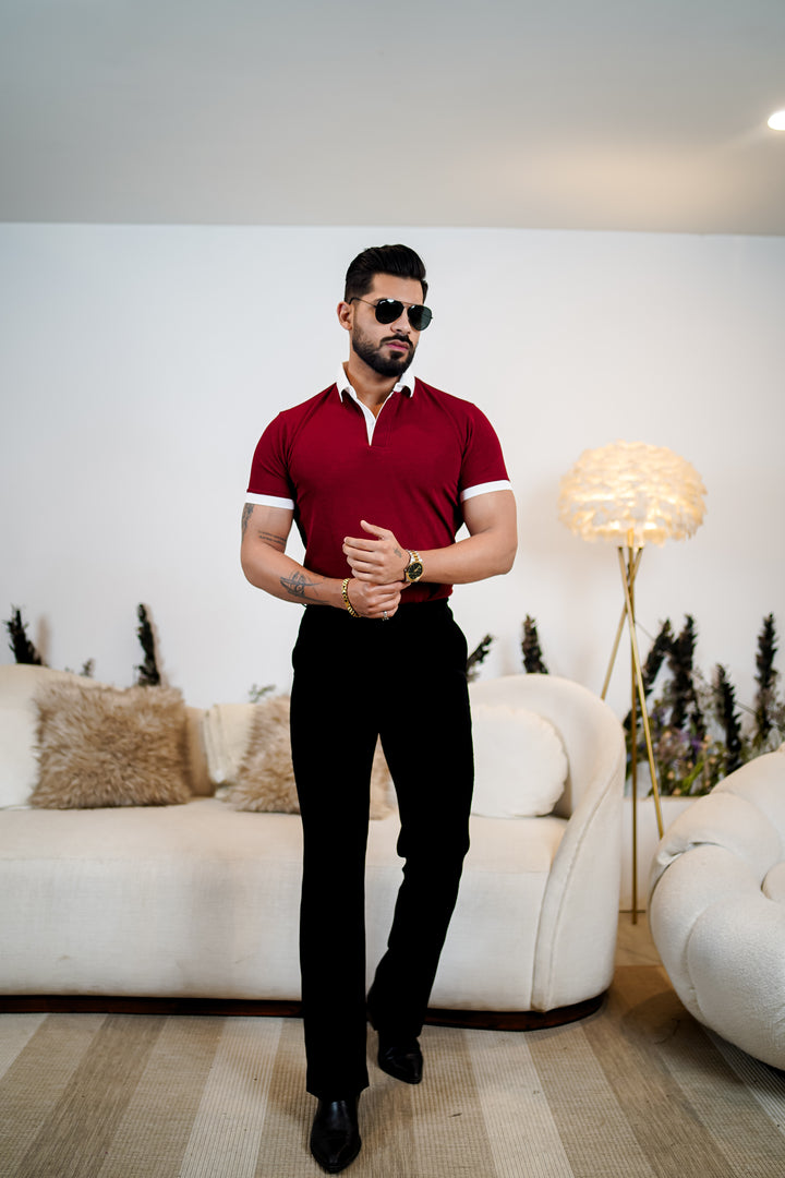 Weffi Red Textured Polo T-Shirt