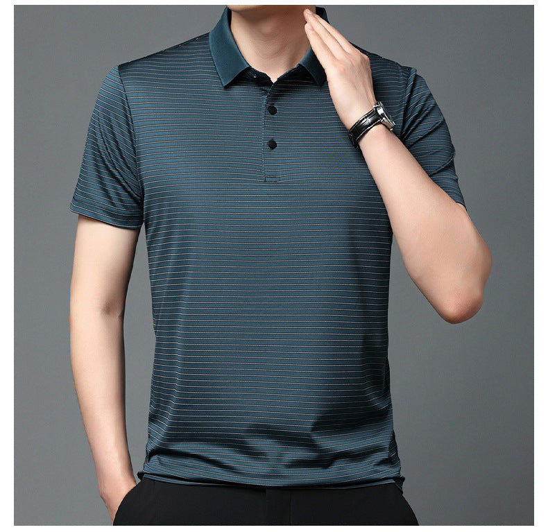 Striped short-sleeved high-quality casual Korean Polo T Shirt for men