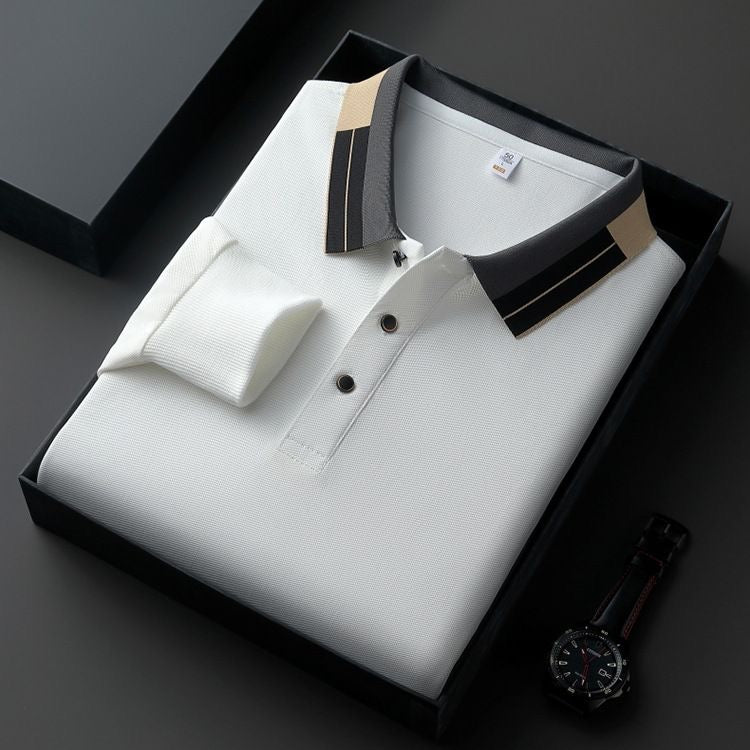 Imported Polo T-Shirt with Dual-Stripe Collar Detailing