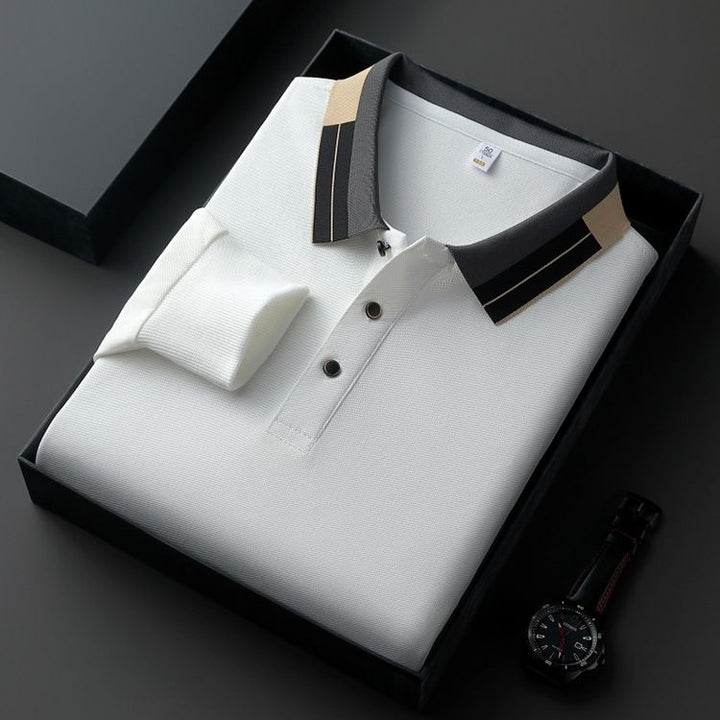 Imported Polo T-Shirt with Dual-Stripe Collar Detailing