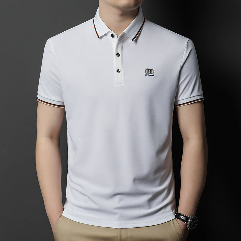 Men's Embroidered Casual Short Sleeved POLO T Shirt Comfortable Top