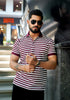 Wine Striped Half Sleeve Premium Polo T-Shirt